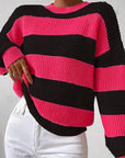 Women's Striped Long Sleeve Crew Neck Sweater