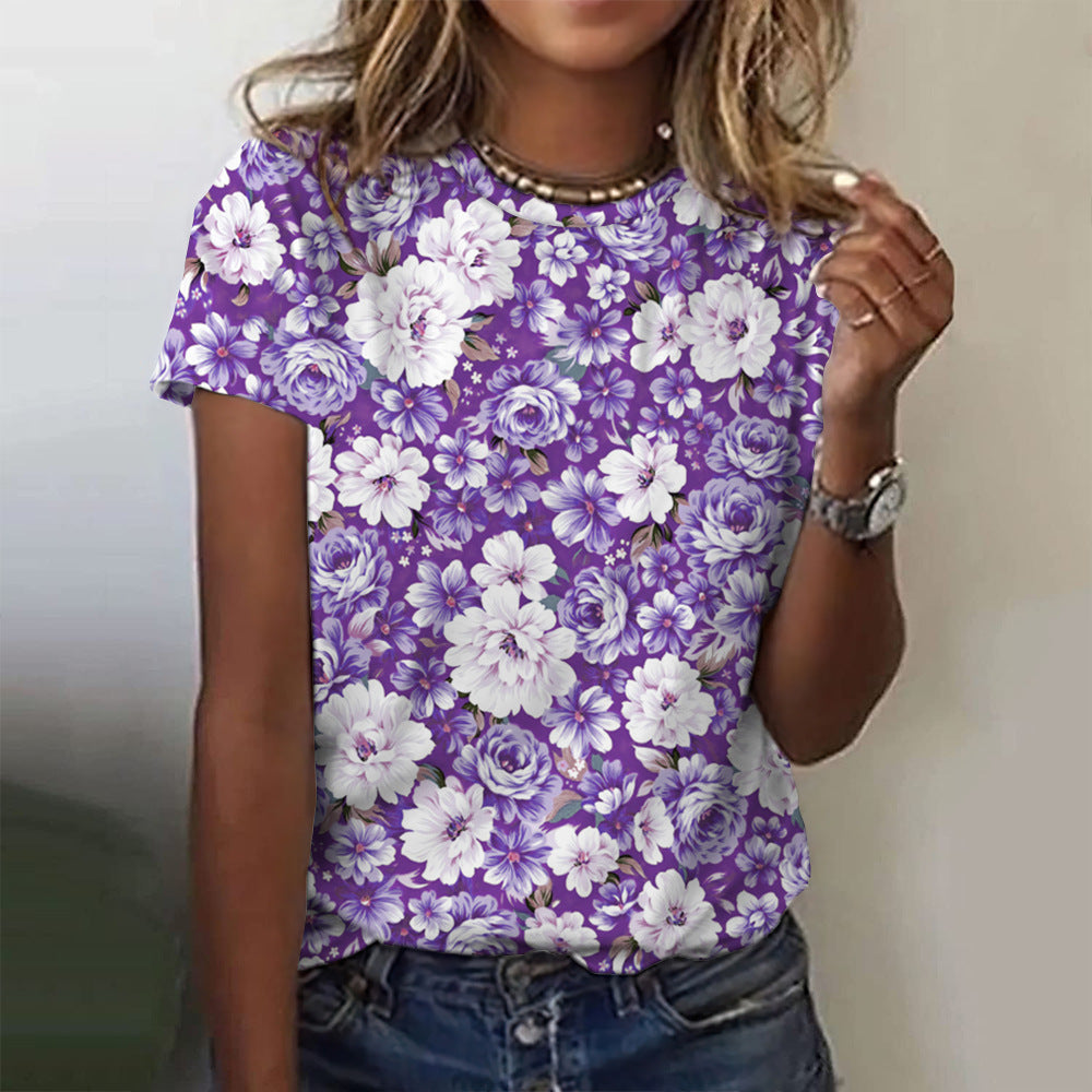Casual Floral Tee with Bloom Up Design