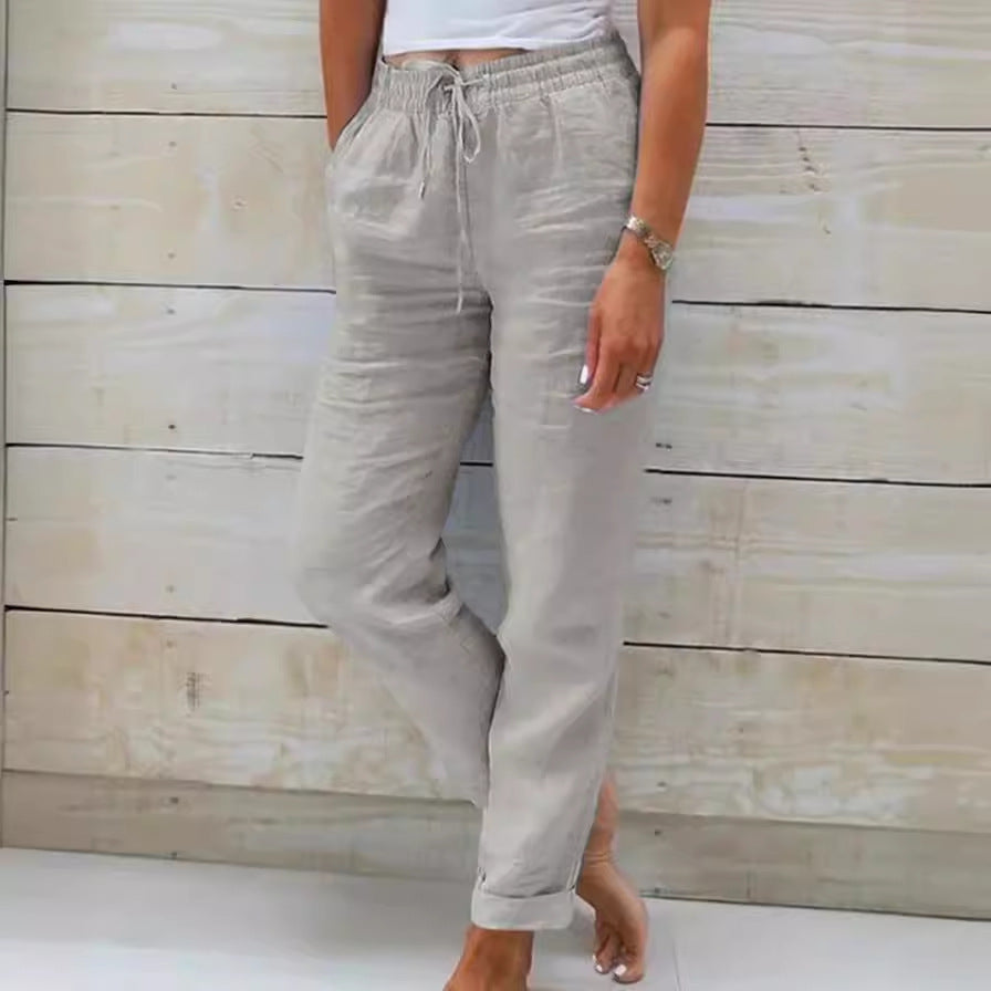 Elastic Waist Cotton Linen Wide-Leg Pants
