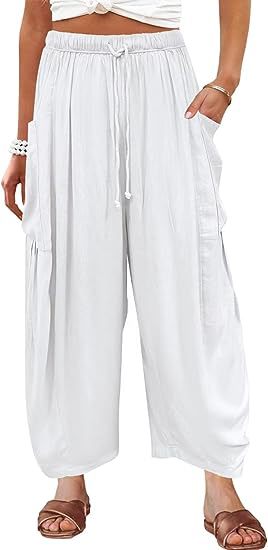 Elastic Waist Pleated Wide Leg Pants