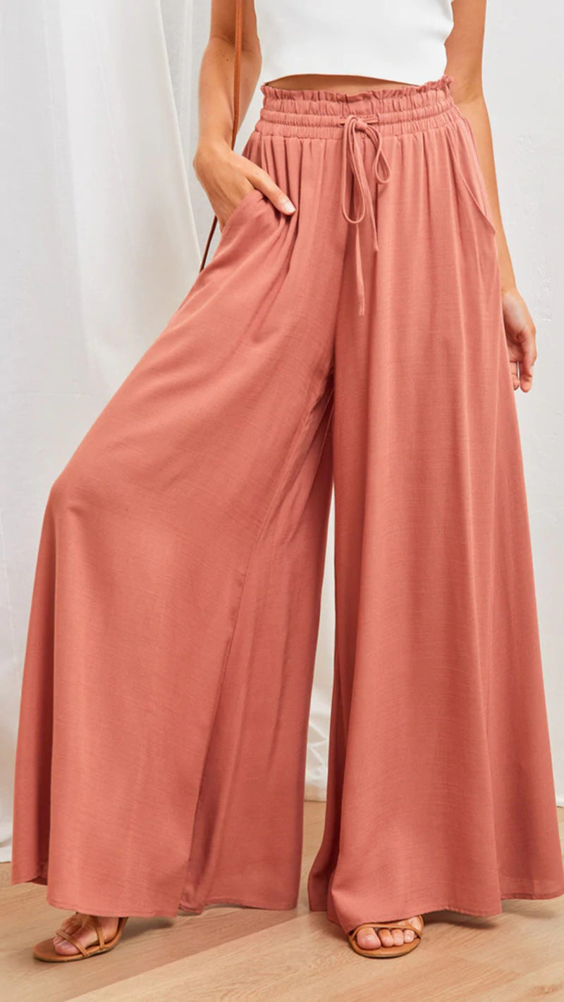 High Waist Elastic Wide-Leg Pants