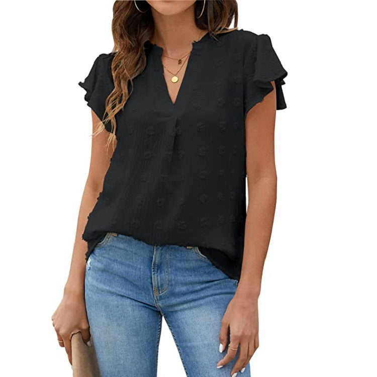 Trendy V-neck Pleated Sleeve Top