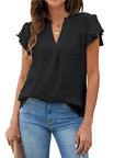 Trendy V-neck Pleated Sleeve Top