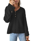 Loose Button Knitted Drop Shoulder Sweater Women