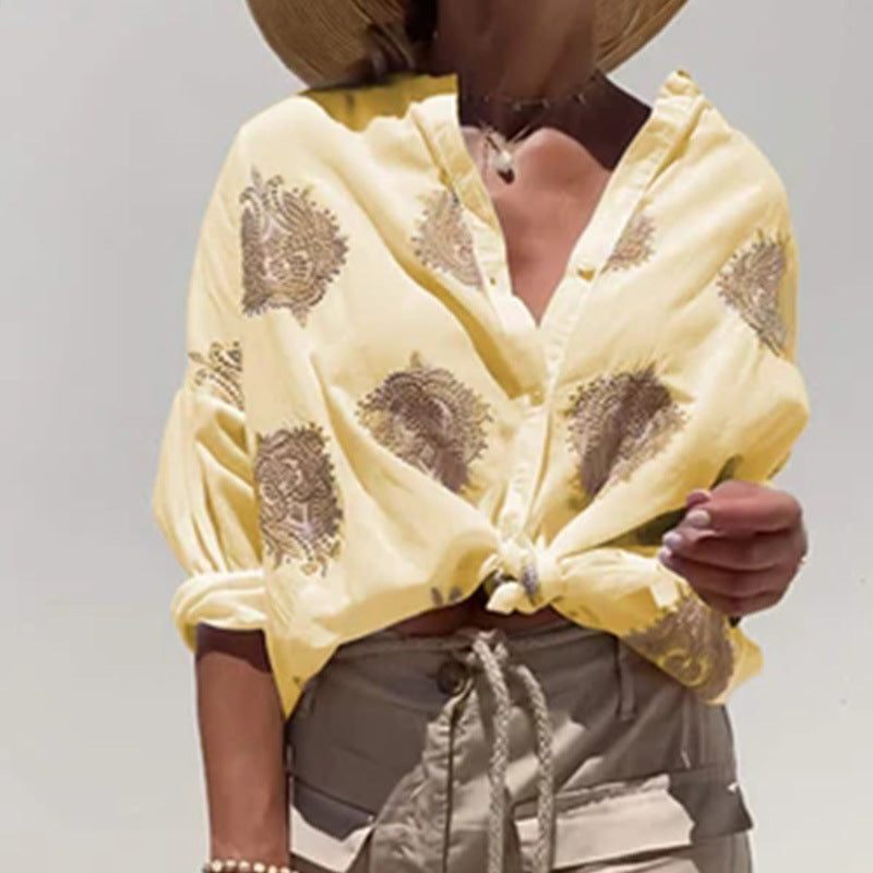 Long Sleeve Button Print Shirt