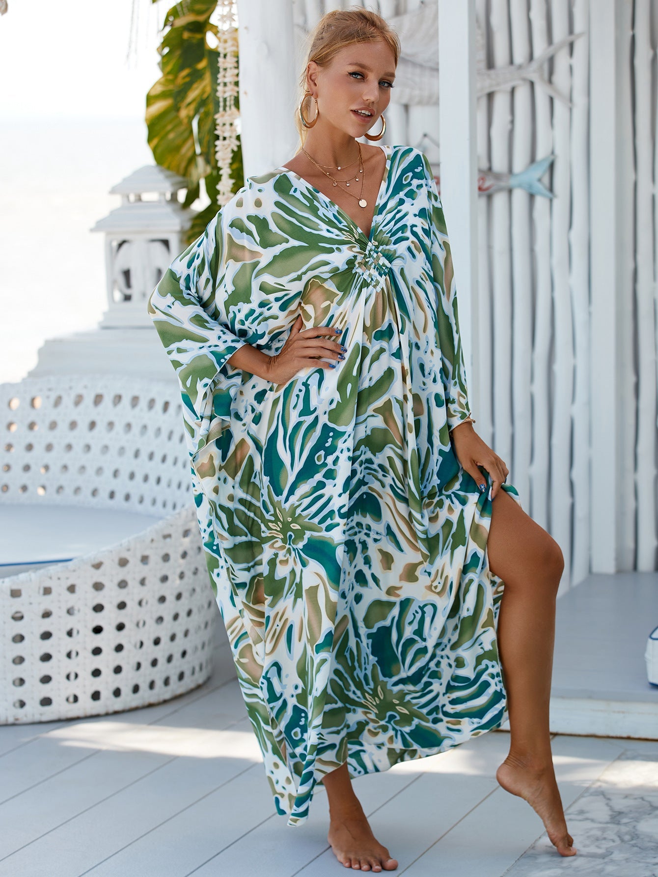 Chic Linen Dress with Ocean Pearl Vibes