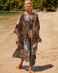 Coral Breeze Wrap Dress with Kimono Sleeves