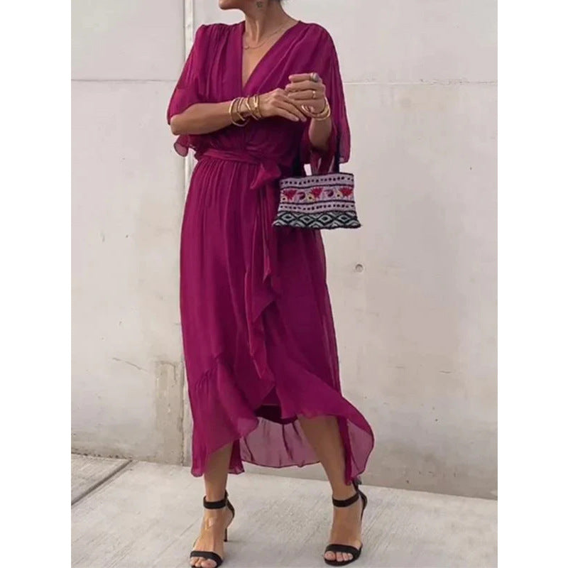 Tie Waist Batwing Long Dress