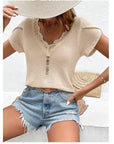 Lace Trim Knit Top with Soft Finish