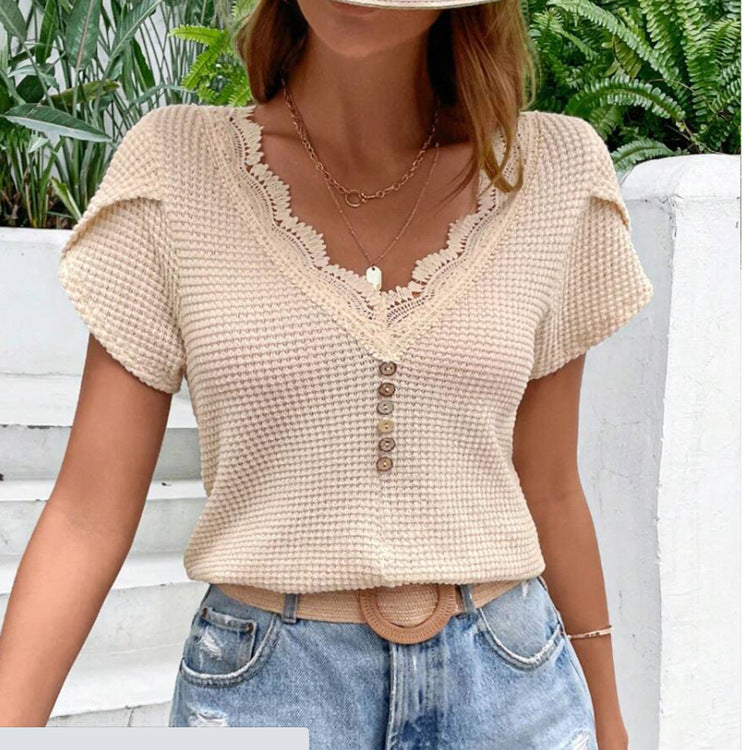 Lace Trim Knit Top with Soft Finish