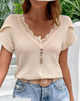 Lace Trim Knit Top with Soft Finish