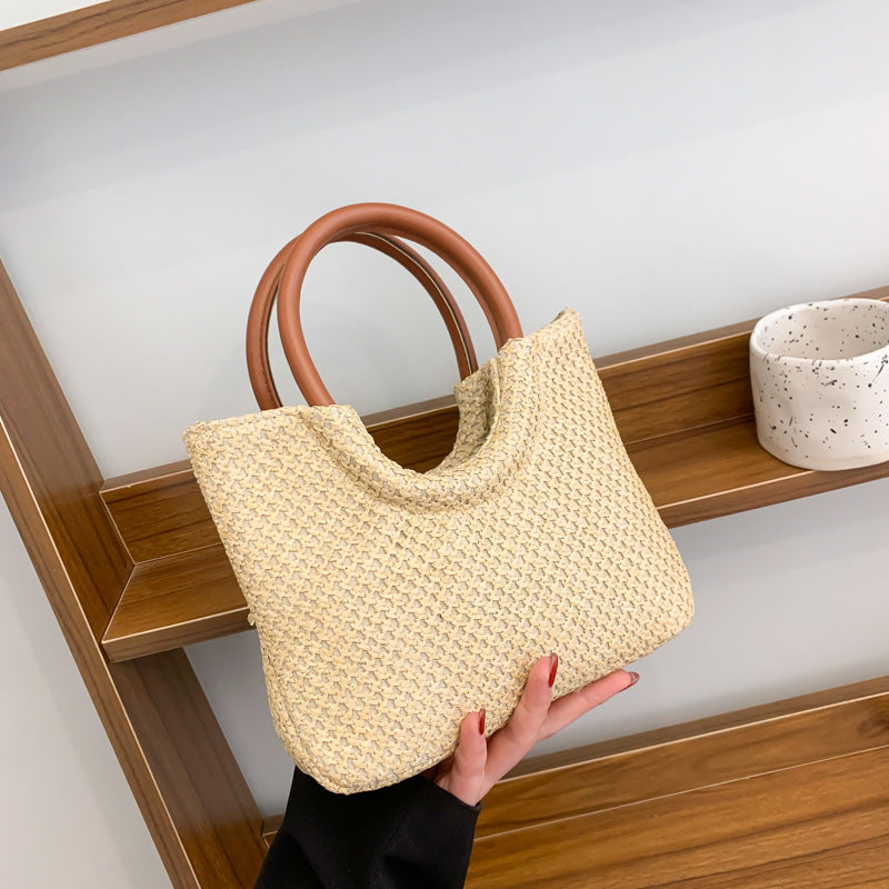 Korean-Style Woven Straw Handbag