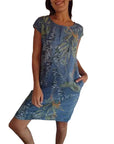 Short Sleeve Printed Pocket Crew Dress
