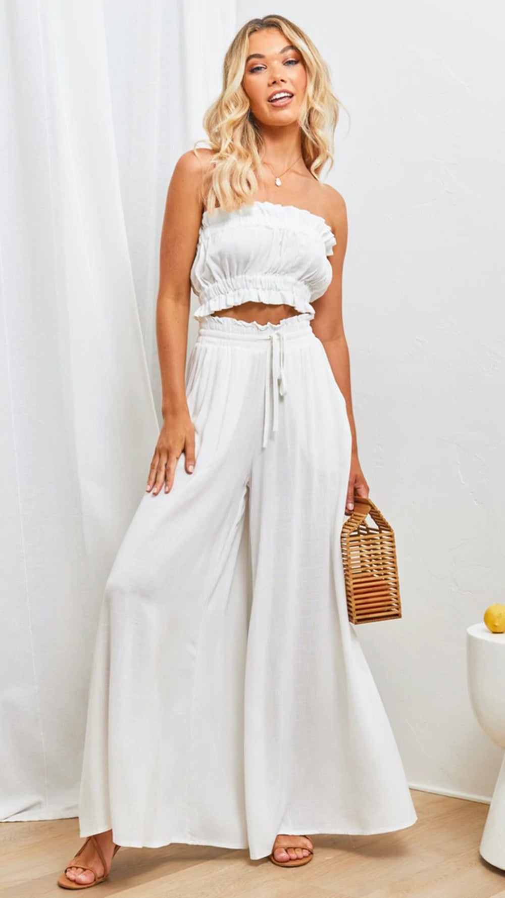 High Waist Elastic Wide-Leg Pants