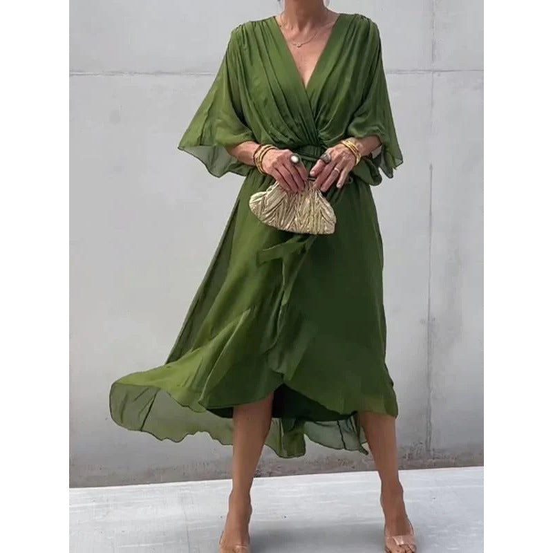 Tie Waist Batwing Long Dress