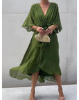Tie Waist Batwing Long Dress