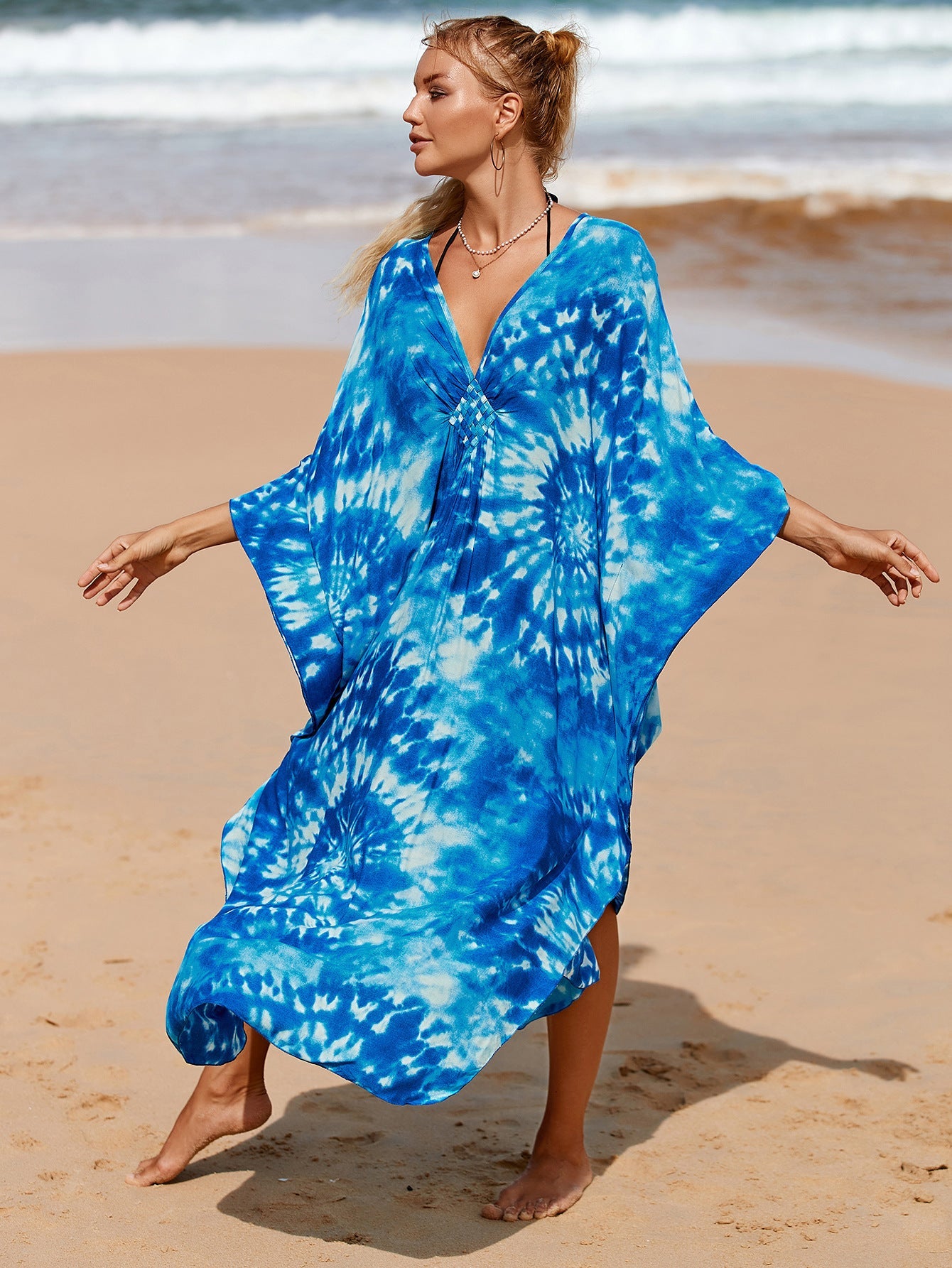 Chic Kimono-Style Dress in Amber Tide Hues