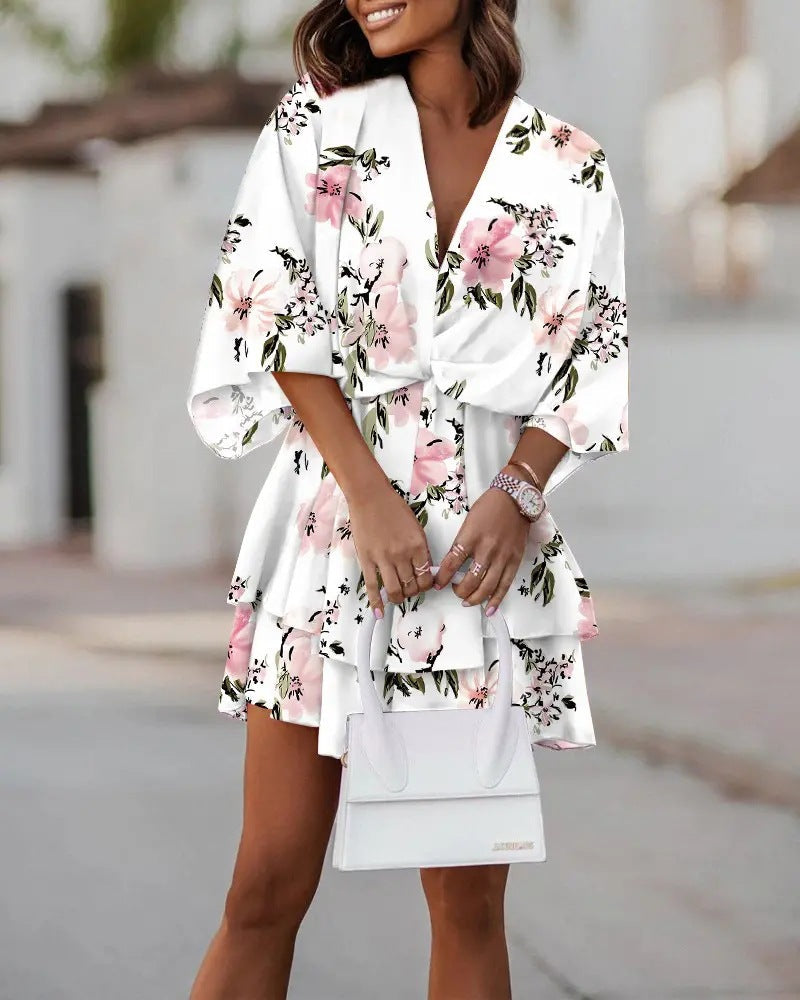Flowy Batwing Dress with Elegant V Neck