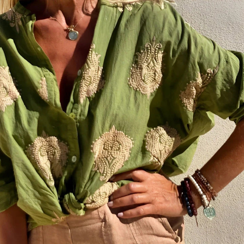 Long Sleeve Button Print Shirt