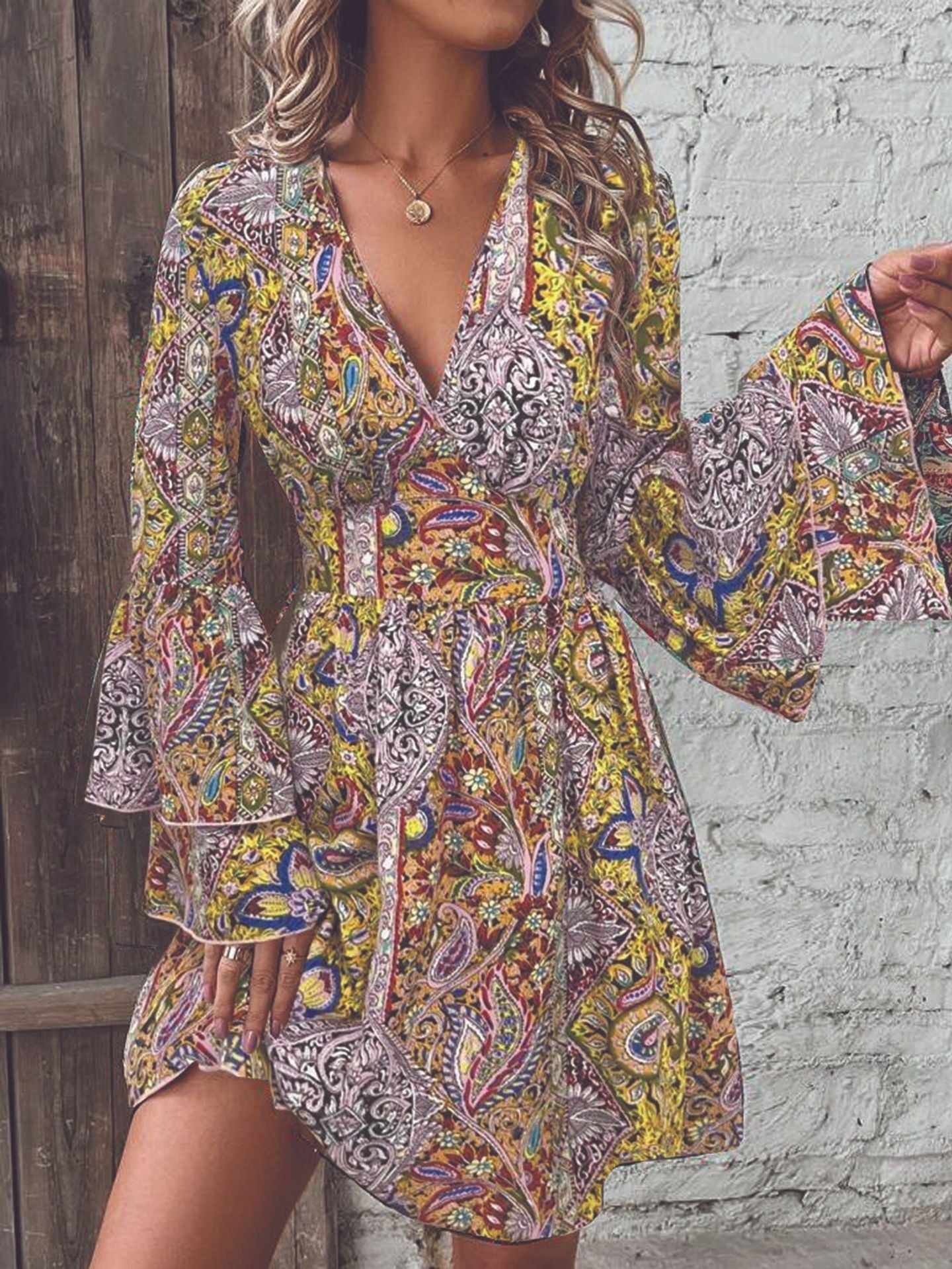 Vintage Print Flare Dress