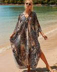 Coral Breeze Wrap Dress with Kimono Sleeves