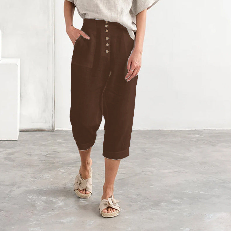 Button Cotton Linen Casual Pants