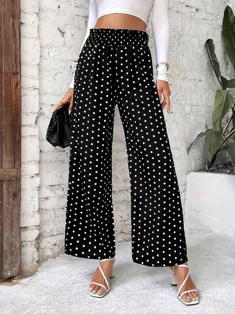 Polka Dot High Waist Wide-Leg Pants