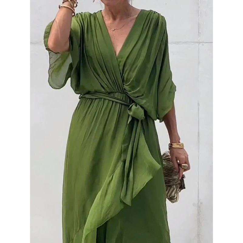 Tie Waist Batwing Long Dress
