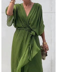 Tie Waist Batwing Long Dress