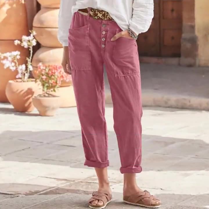 Buttoned Cotton Linen Pants