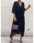 Tie Waist Batwing Long Dress