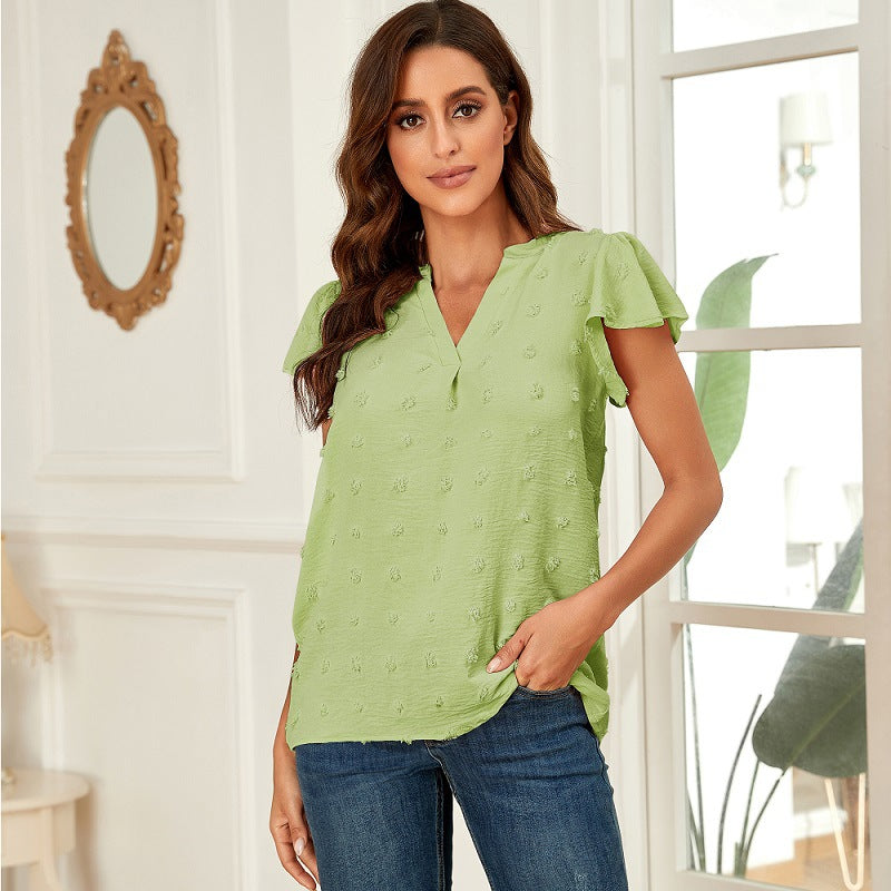 Trendy V-neck Pleated Sleeve Top