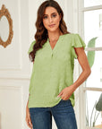 Trendy V-neck Pleated Sleeve Top