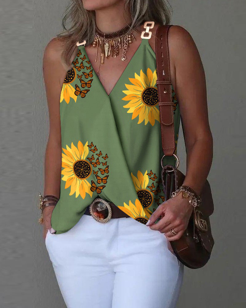 Printed V-Neck Vest Top