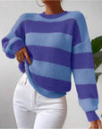Women's Striped Long Sleeve Crew Neck Sweater