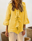 Stylish Solid Top with Feminine Ruffle Detail