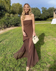 Strapless Patchwork Mesh Asymmetrical Maxi Dress