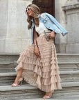 Flowy Layered Mesh Midi Skirt
