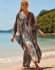 Coral Breeze Wrap Dress with Kimono Sleeves