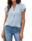 Trendy V-neck Pleated Sleeve Top