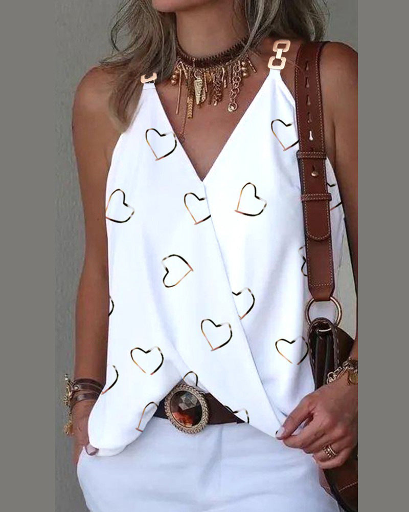 Printed V-Neck Vest Top