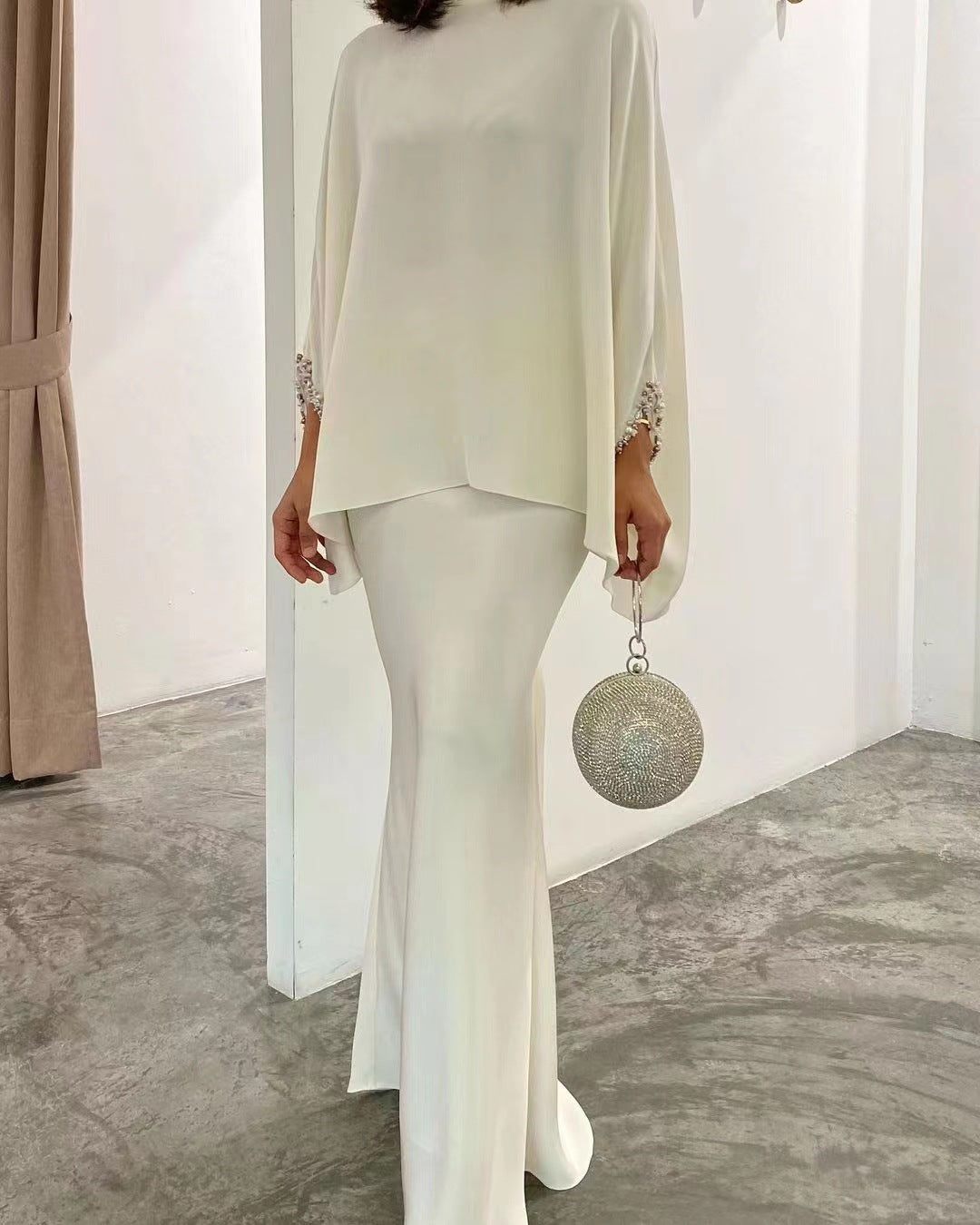 Two-Piece Pearl Floor-Length Gown