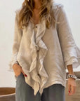 Stylish Solid Top with Feminine Ruffle Detail
