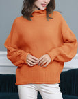 Long Sleeved High Collar Solid Color Knitted Sweater