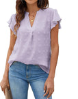 Trendy V-neck Pleated Sleeve Top