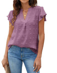 Trendy V-neck Pleated Sleeve Top