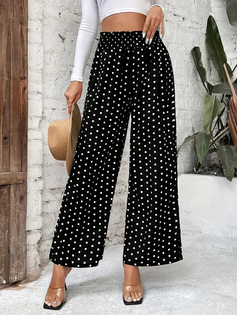 Polka Dot High Waist Wide-Leg Pants
