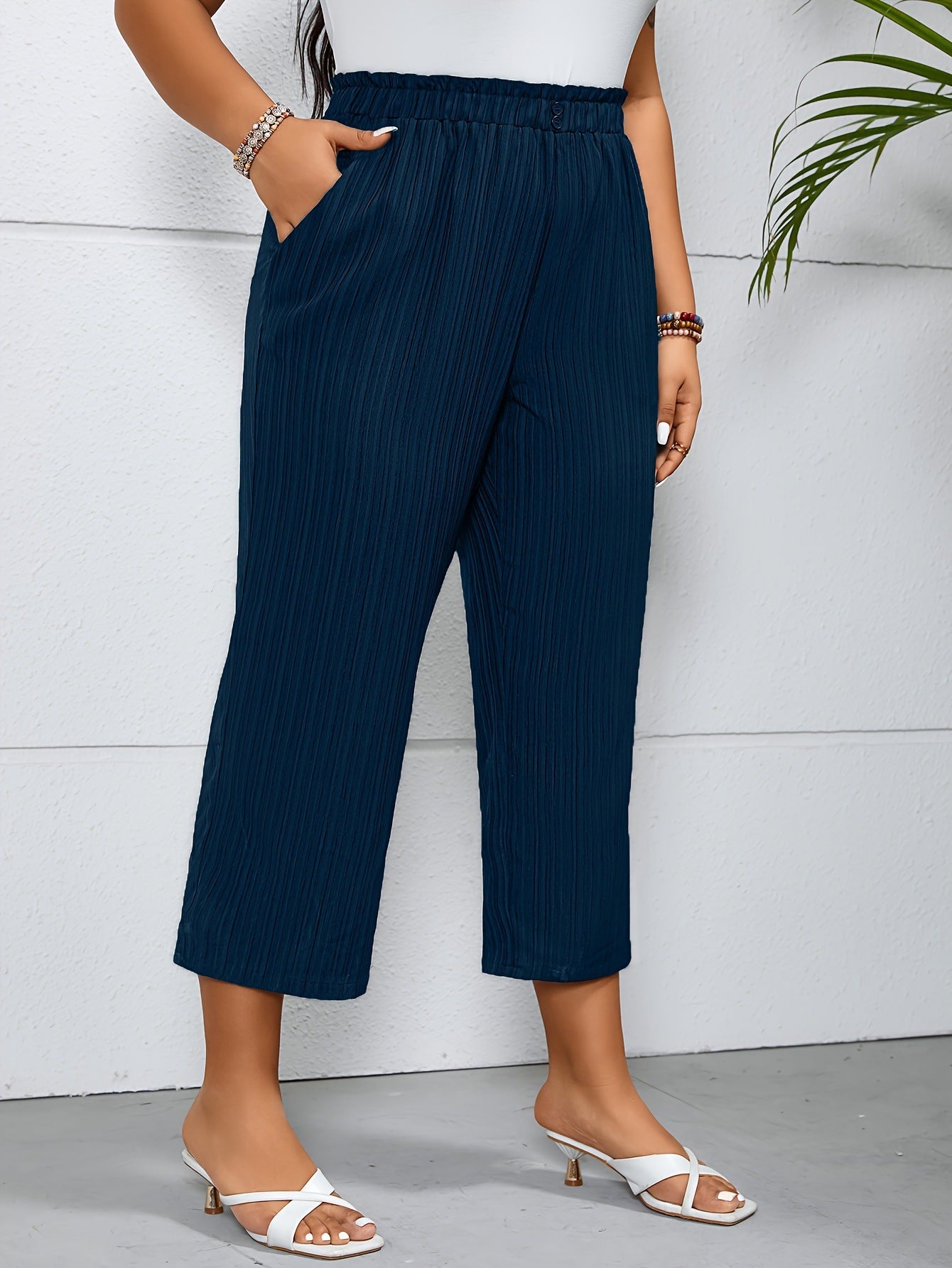 Comfortable High Waist Striped Pants