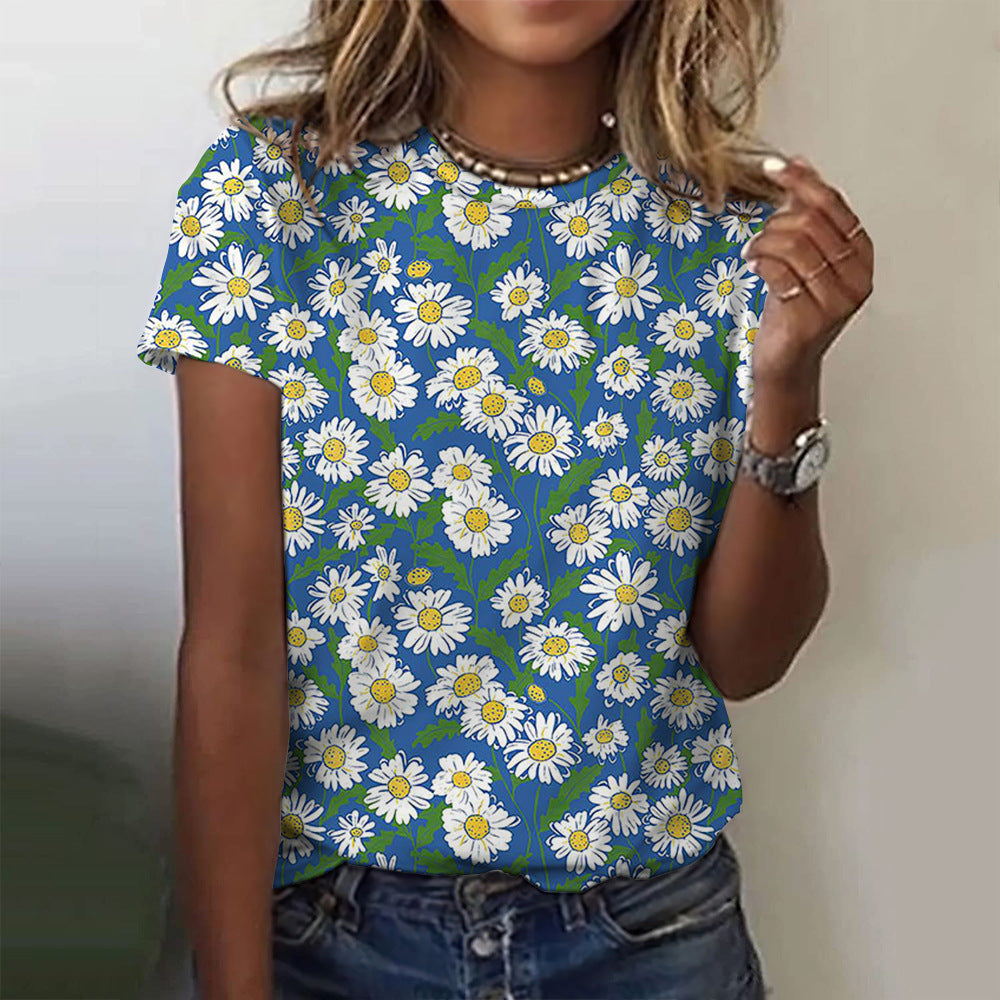 Bright Floral Print Summer Tee Top