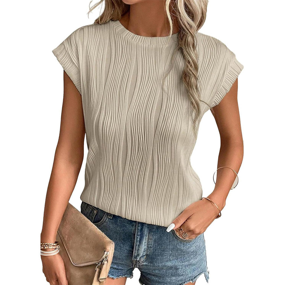 Ribbed Round Neck Tops